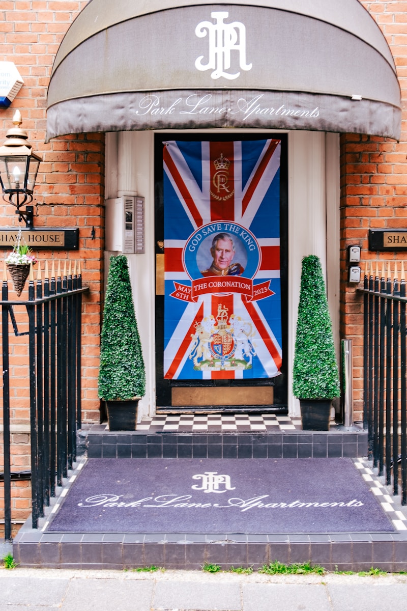 a building with a british flag on the front of it